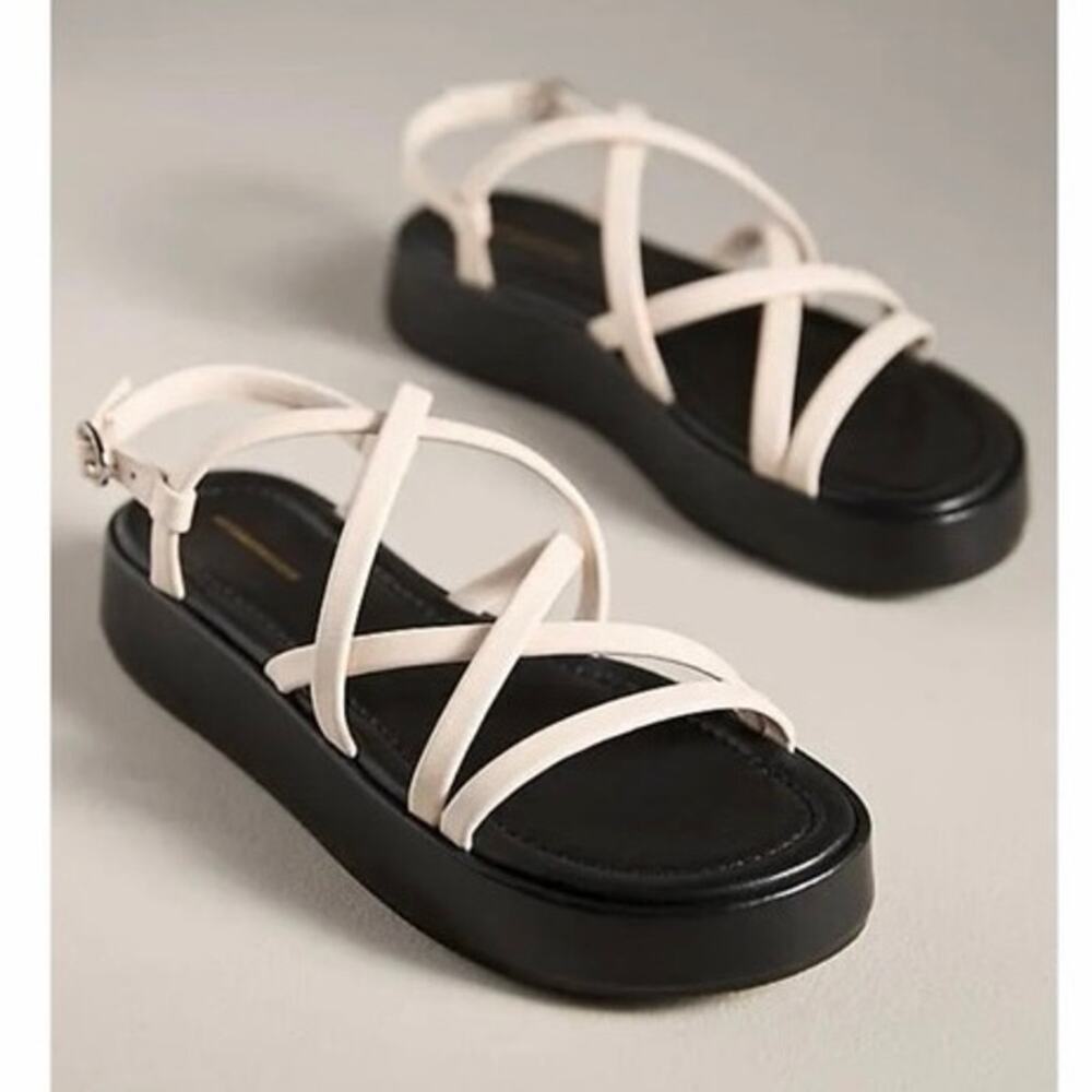 Anthropologie straps platform sandals in cream/black size 38